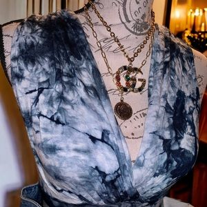 Fashion Nova Blue and White Tie Dye Crop Tank Top